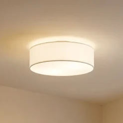 Lindby loftlampe Sebatin, Ø 40 cm, hvid, stof, E27