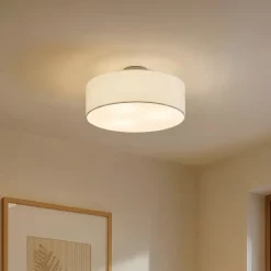 loftlampe Sebatin, Ø 40 cm, hvid, stof, E27^Lindby Outlet