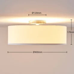 loftlampe Sebatin, Ø 40 cm, hvid, stof, E27^Lindby Outlet