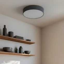 loftlampe Sebatin, Ø 50 cm, grå, stof, E27^Lindby Hot