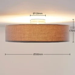 loftlampe Sebatin, Ø 50 cm, grå, stof, E27^Lindby Hot