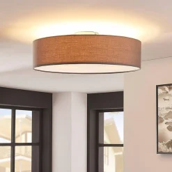 loftlampe Sebatin, Ø 50 cm, grå, stof, E27^Lindby Hot