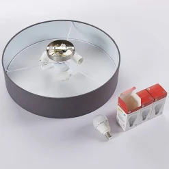 loftlampe Sebatin, Ø 50 cm, grå, stof, E27^Lindby Hot