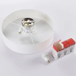 Lindby loftlampe Sebatin, Ø 50 cm, hvid, stof, E27