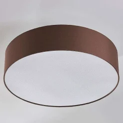 Lindby loftlampe Sebatin, Ø 50 cm, lysebrun, stof, E27