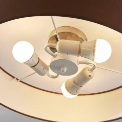 Lindby loftlampe Sebatin, Ø 50 cm, lysebrun, stof, E27