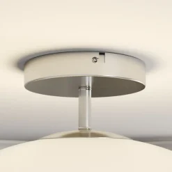 Lindby loftlampe Sonika, Ø 40 cm, nikkelfarvet, glas, E27