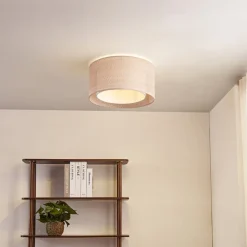 Lindby loftlampe Soula, Ø 40 cm, beige, plast, E27