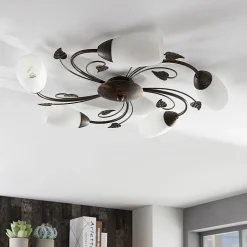 Lindby loftlampe Stefania, 5 lyskilder, sort/guld, Ø58cm