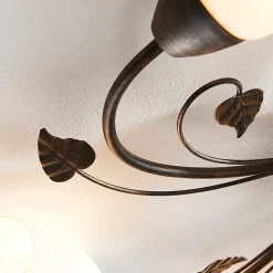 Lindby loftlampe Stefania, 5 lyskilder, sort/guld, Ø58cm