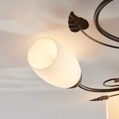 Lindby loftlampe Stefania, 5 lyskilder, sort/guld, Ø58cm