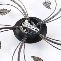 Lindby loftlampe Stefania, 5 lyskilder, sort/guld, Ø58cm