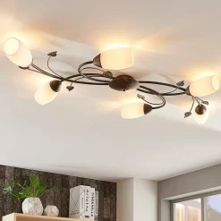 Lindby loftlampe Stefania, 6 lyskilder, sort/guld, 68 cm