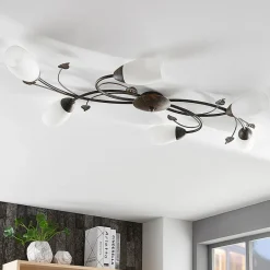 Lindby loftlampe Stefania, 6 lyskilder, sort/guld, 68 cm