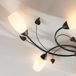 Lindby loftlampe Stefania, 6 lyskilder, sort/guld, 68 cm