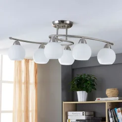 Lindby loftlampe Svean, 6 lyskilder, hvid, glas, længde 75 cm