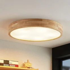 loftlampe Tanju, Ø 60 cm, 5 lyskilder, egetræ, E27^Lindby Best