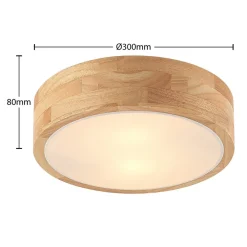 Lindby loftlampe Tanju, Ø 30 cm, 2 lyskilder, egetræ, E27