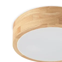 Lindby loftlampe Tanju, Ø 30 cm, 2 lyskilder, egetræ, E27