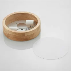 Lindby loftlampe Tanju, Ø 30 cm, 2 lyskilder, egetræ, E27