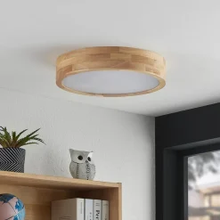 loftlampe Tanju, Ø 40 cm, 3 lyskilder, egetræ, E27^Lindby Sale