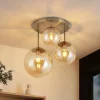 Lindby loftlampe Teeja, amber, 3 lyskilder, Ø47cm, glas, E27