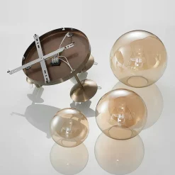 Lindby loftlampe Teeja, amber, 3 lyskilder, Ø47cm, glas, E27