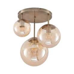 Lindby loftlampe Teeja, amber, 3 lyskilder, Ø47cm, glas, E27
