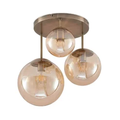 Lindby loftlampe Teeja, amber, 3 lyskilder, Ø47cm, glas, E27