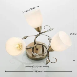 Lindby loftlampe Thaddeus, Ø 44 cm, antik messing, glas