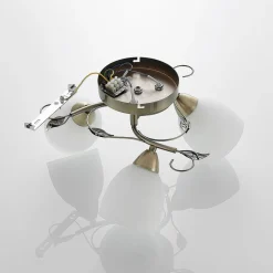 Lindby loftlampe Thaddeus, Ø 44 cm, antik messing, glas