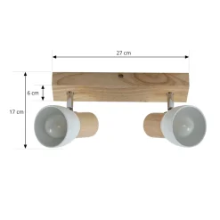 loftlampe Thorin, 27 cm, 2 lyskilder, hvid, træ, E14^Lindby