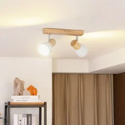 loftlampe Thorin, 27 cm, 2 lyskilder, hvid, træ, E14^Lindby