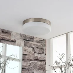 Lindby loftlampe til badeværelset Amilia, Ø 23,5 cm, E27, nikkel, glas