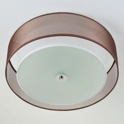 Lindby loftlampe Tobia, brun, tekstil, Ø 50 cm, E27