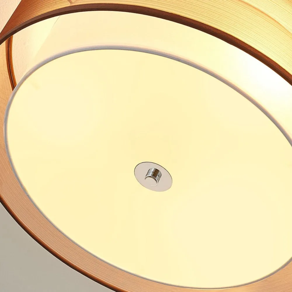 Lindby loftlampe Tobia, brun, tekstil, Ø 50 cm, E27