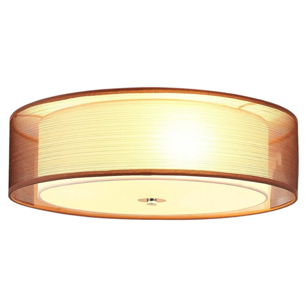 Lindby loftlampe Tobia, brun, tekstil, Ø 50 cm, E27