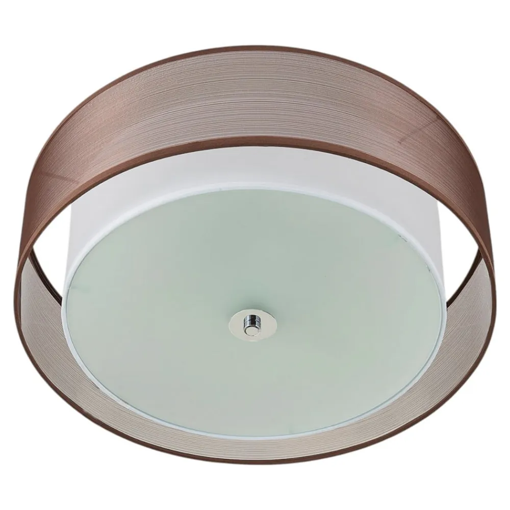 Lindby loftlampe Tobia, brun, tekstil, Ø 50 cm, E27