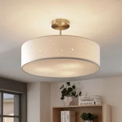 Lindby loftlampe Umma, afstand, hvid, stof, Ø 50 cm, E27