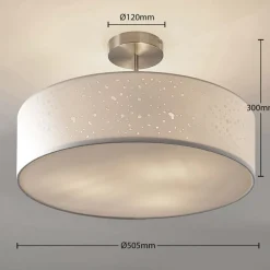 Lindby loftlampe Umma, afstand, hvid, stof, Ø 50 cm, E27