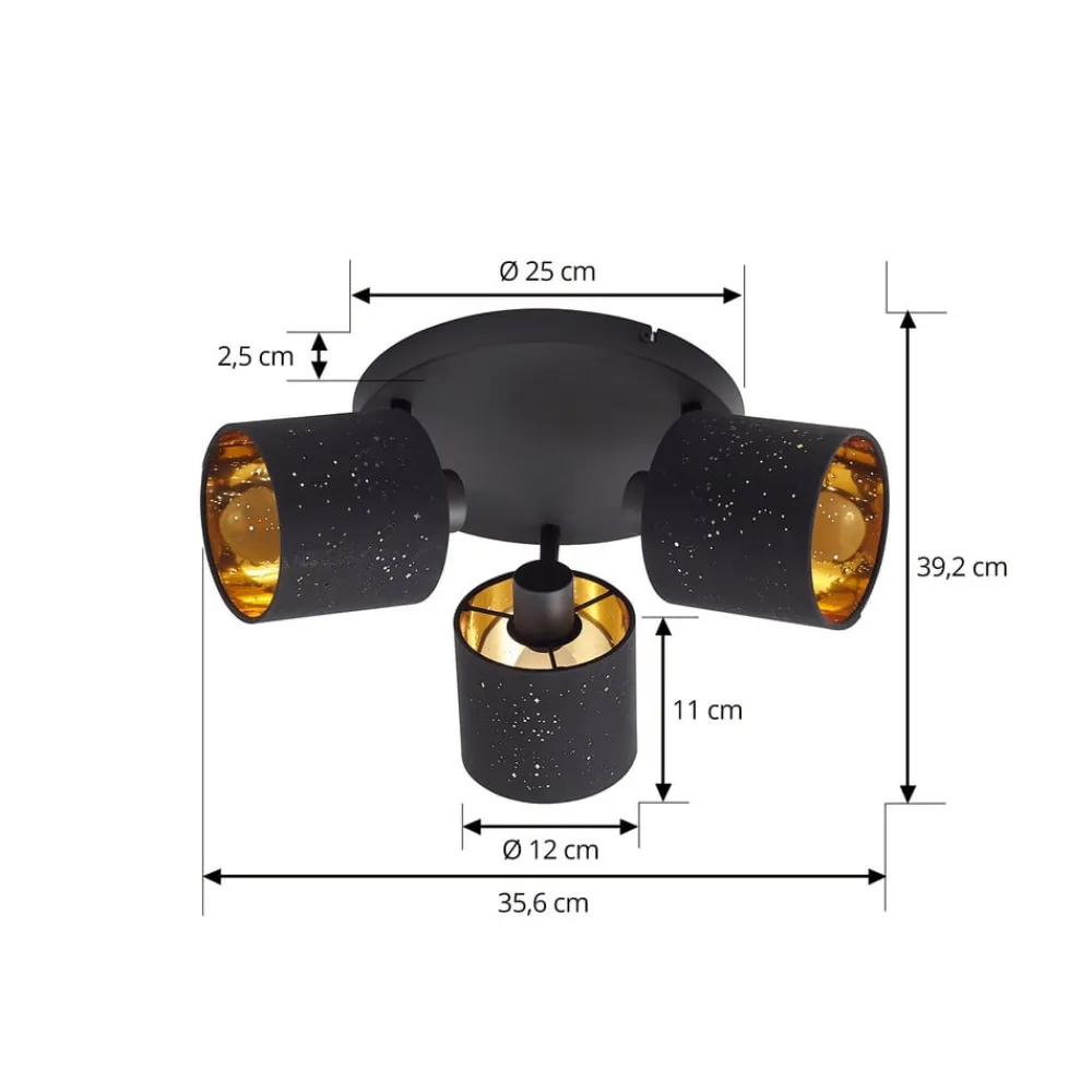 Lindby Loftlamper>loftlampe Vasilia, 3 lyskilder, sort/guld, stof