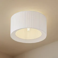 loftlampe Virelle, hvid, tekstil, Ø 40 cm, E27^Lindby New