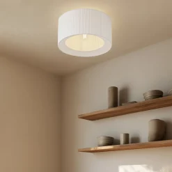 loftlampe Virelle, hvid, tekstil, Ø 40 cm, E27^Lindby New