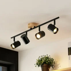 loftlampe Xiomara, 4 lyskilder, 68 cm lang, træ^Lindby New