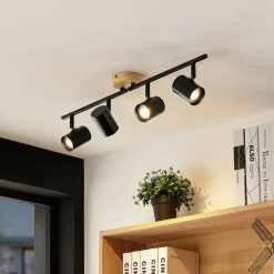 loftlampe Xiomara, 4 lyskilder, 68 cm lang, træ^Lindby New