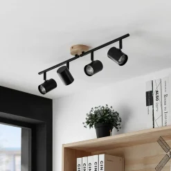 loftlampe Xiomara, 4 lyskilder, 68 cm lang, træ^Lindby New