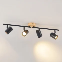 loftlampe Xiomara, 4 lyskilder, 68 cm lang, træ^Lindby New