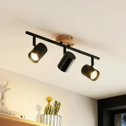 loftlampe Xiomara, 3 lyskilder, 68 cm lang, træ^Lindby Outlet