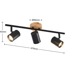 loftlampe Xiomara, 3 lyskilder, 68 cm lang, træ^Lindby Outlet