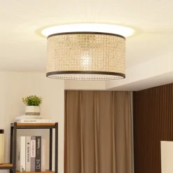 Lindby Gang|Loftlamper>Loftlampe Yaelle, Ø 40 cm, Rattan, sort, E27